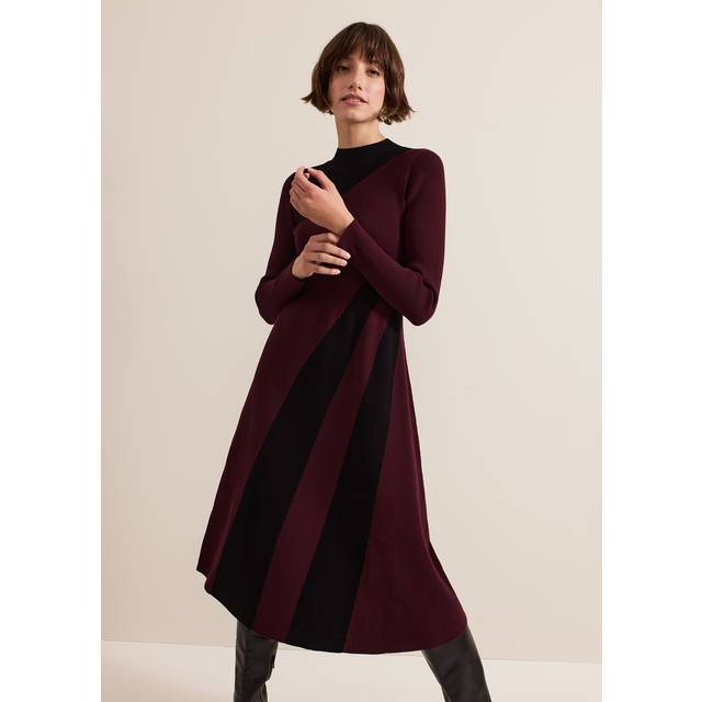 Phase Eight Women's Julie Ribbed Fit And Flare Midi Dress - Burgundy - 16