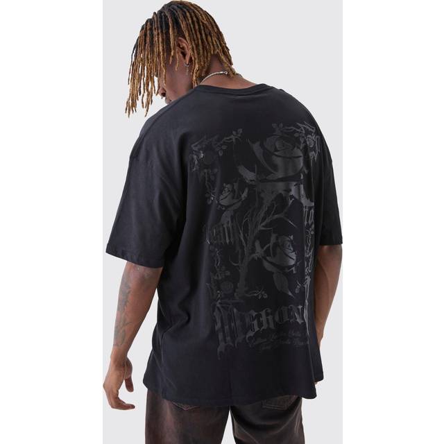 Tall Oversized Floral Renaissance Print T-Shirt - Black - 2XL
