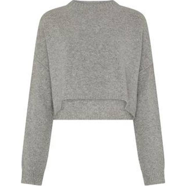 Acne Studios Womens Grey Melange Logo-embroidered Cropped Wool and Cashmere Jumper M - GREY MELANGE