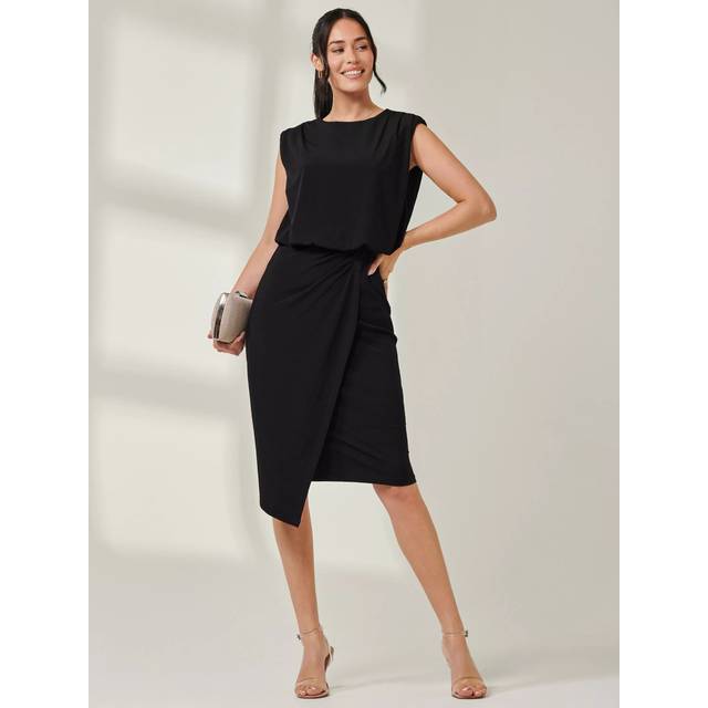 Tiered Draped Pencil Dress - Black - 12