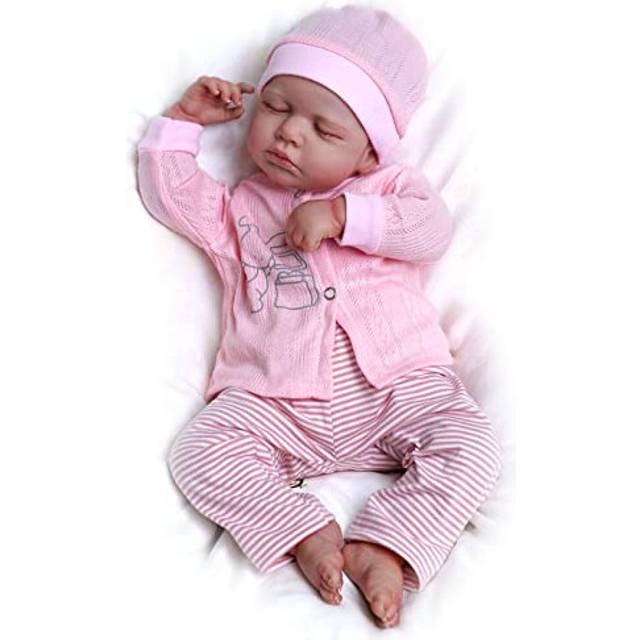 Reborn Dolls - 17 inch Soft Body Lifelike-Newborn Baby Dolls Sleeping Girl Dolls with Clothes and Toy Accessories Gift for Kids Age 3+, Pink-hat