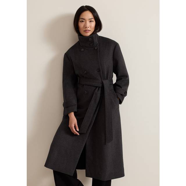 Phase Eight Paloma Funnel Neck Wool Blend Double Breasted Coat, Charcoal