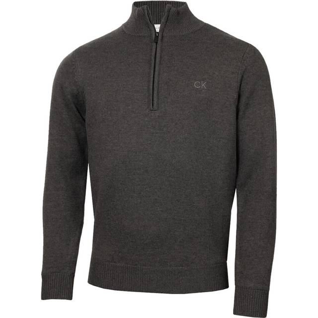 (S, Charcoal Marl) Calvin Klein Mens Lined Chunky Windproof Lined 1/2 Zip Sweater