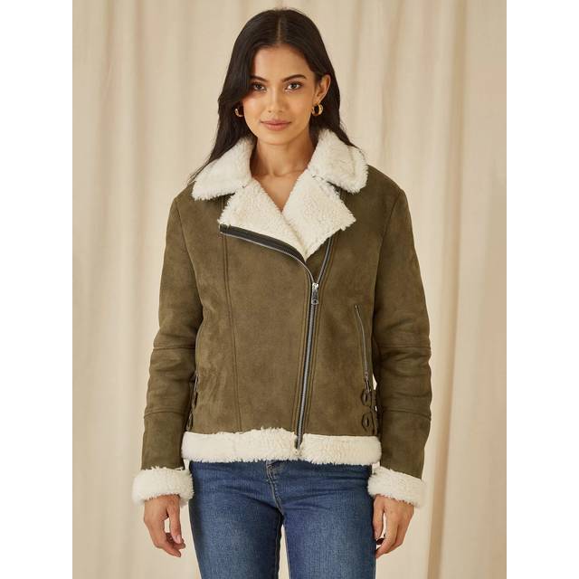 Yumi Faux Suede Biker Jacket, Green