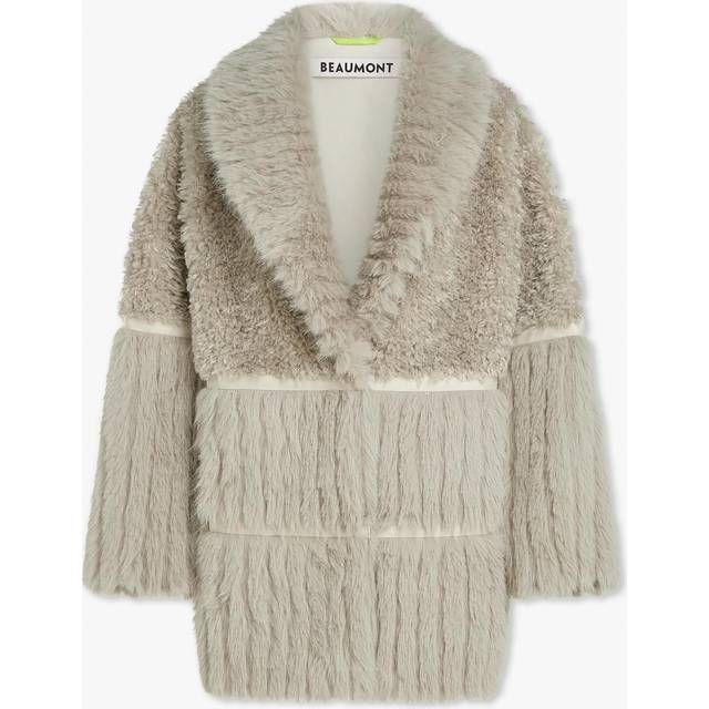 BEAUMONT Kaia Kit Recycled Faux Fur Oversized Coat Size: 46, Colour: Beige Fabric