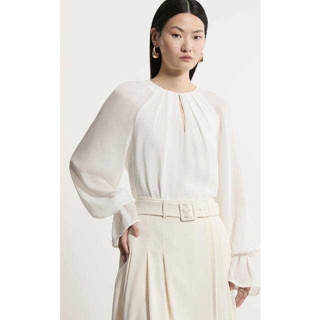 Georgette High Neck Keyhole Woven Blouse - Ivory
