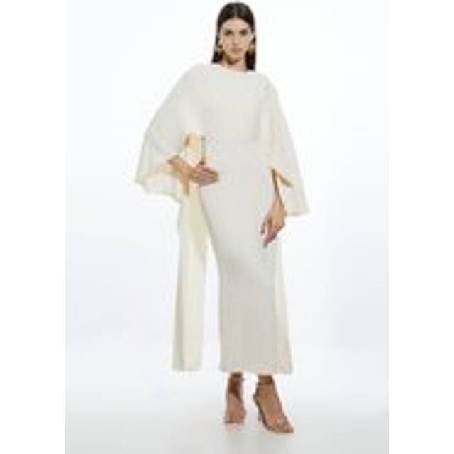 Compact Stretch Viscose Cape Detail Maxi Dress - Cream
