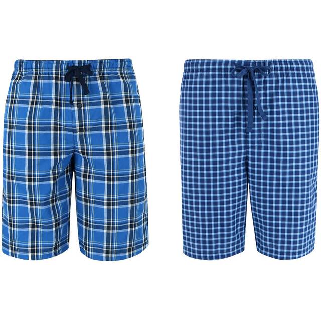 Hanes Men's Big and Tall Woven Cotton Pajama Sleep Shorts (Pack of 2) - Galapagos Blue and Navy Plaid (5X)