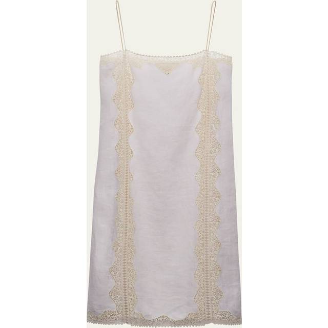 Linen Midi Dress with Lace Embroidery - SABBIA - 36 IT (0 US)