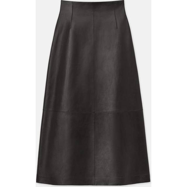 A-Line Leather Midi Skirt - BLACK - 10
