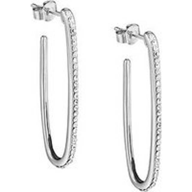 The Love Collection Sterling Silver Rectangle CZ Stud Hoops, Silver, Women - Ilver