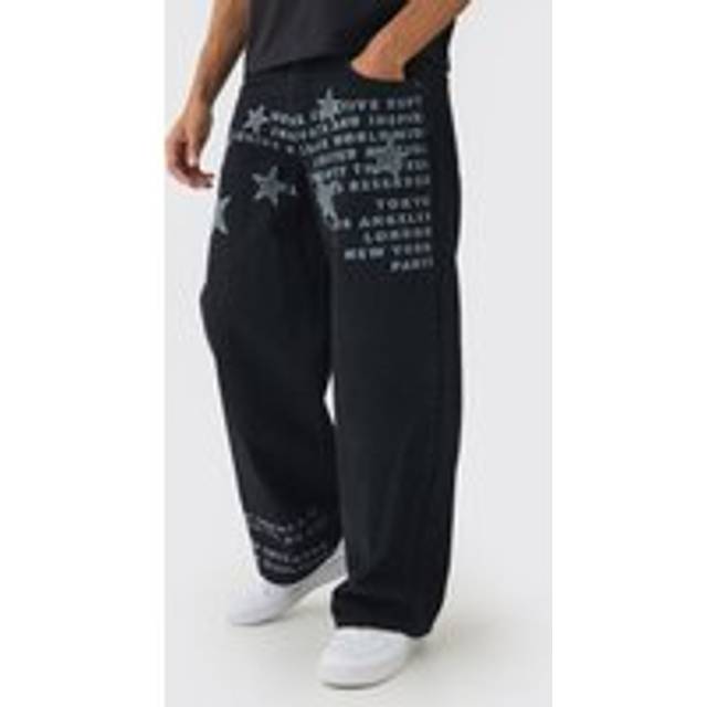 Baggy Rigid Star Applique Denim Jeans - Black - 36R