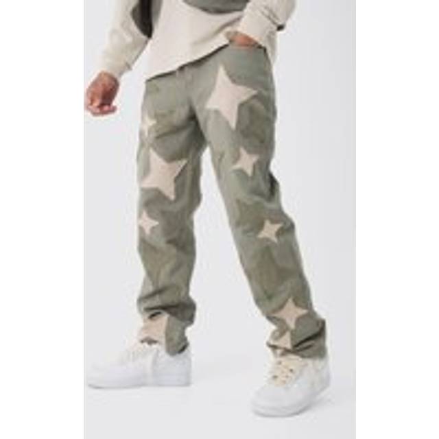 Relaxed Fit Star Patchwork Applique Jeans - Green - 28R