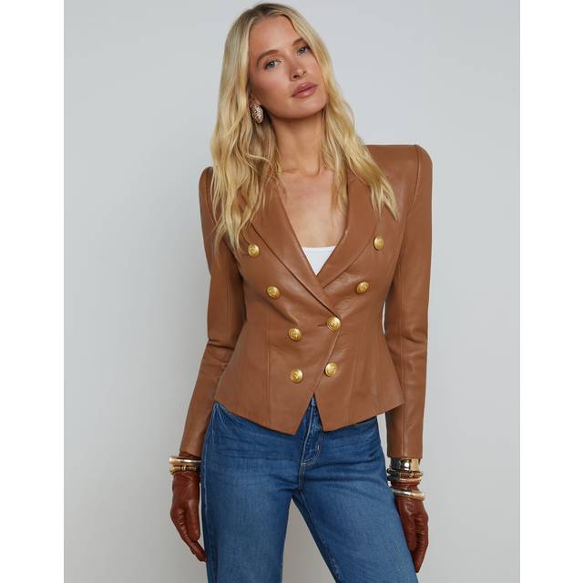 L'AGENCE Bethany Leather Blazer In Soft Cognac - 2