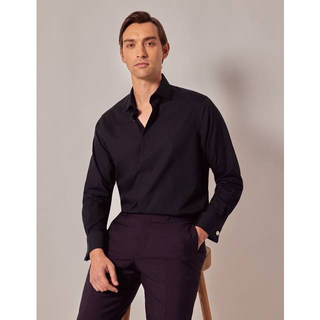 Hawes & Curtis Black Poplin Classic Fit Shirt | Double Cuff | Concealed Placket Size: 16" collar, 34" sleeve