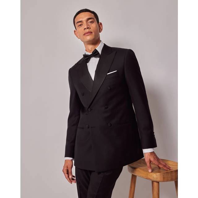 (Official) Hawes & Curtis Black Wool Double Breasted Slim Fit Dinner Suit Jacket Size: 38 short (EU 48) Men's Plain