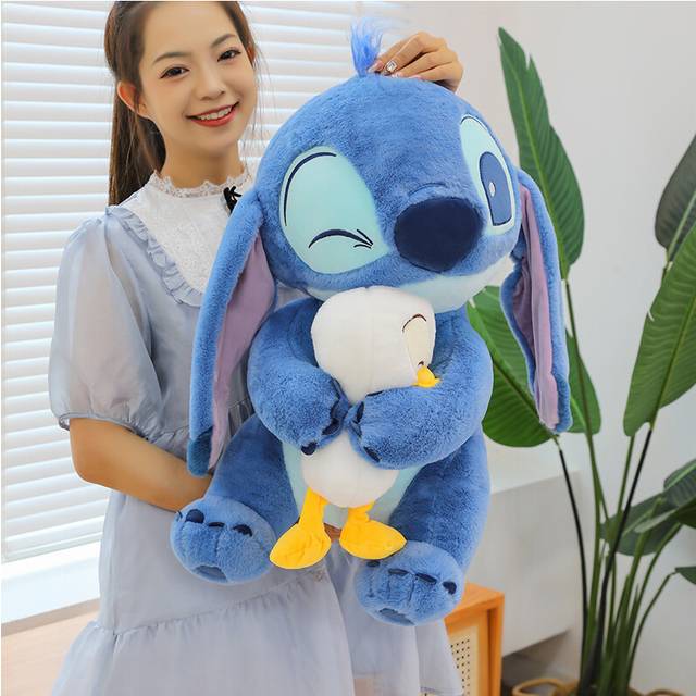 (45cm) Hold Duck Stitch Blue Cartoon Stitch Stuffed Teddy Pillow Children Toy Birthday Present Gift