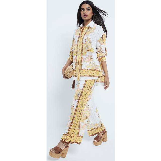 River Island Womens Petite Yellow Printed Broderie Trousers - 16