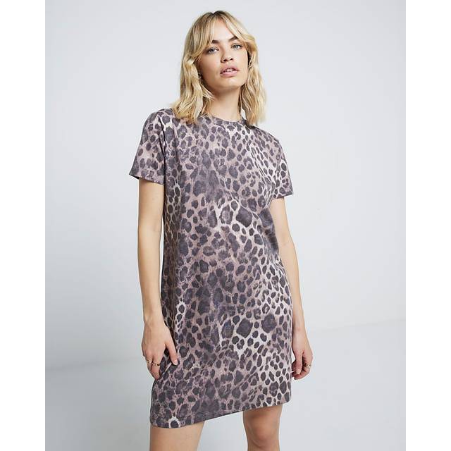 River Island Womens Brown Leopard Print T-Shirt Mini Dress - 18