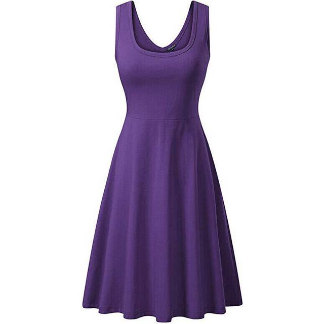 (Purple, Tag Size XL=UK Size 12) Womens Sleeveless Solid Vest Swing Dress Ladies Casual Slim Fit Beach Sundress