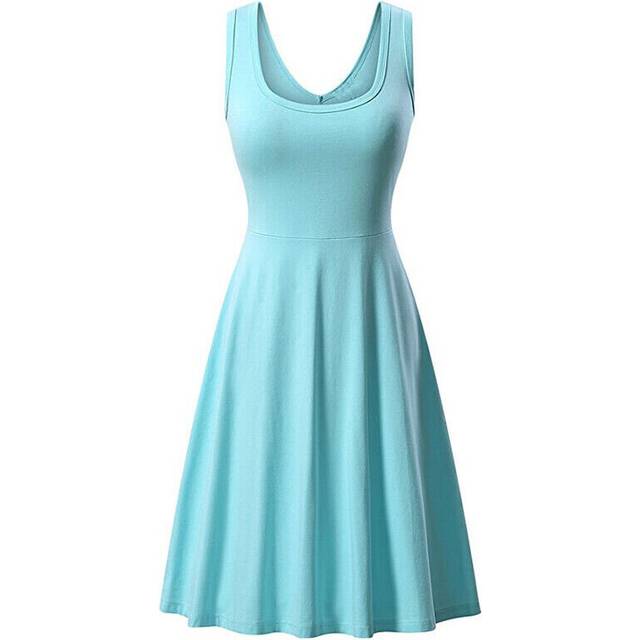 (Light Blue, Tag Size 3XL=UK Size 16) Womens Sleeveless Solid Vest Swing Dress Ladies Casual Slim Fit Beach Sundress
