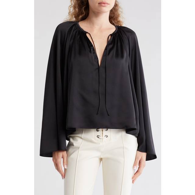 FRAME - Tie-detailed Gathered Recycled-satin Blouse - Cream - medium