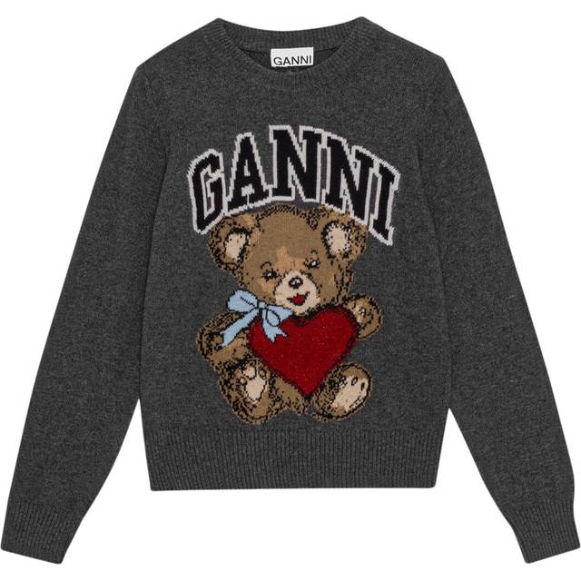 Ganni, Round-neck Knitwear, female, Gray, M, Round-neck Knitwear