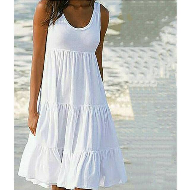 (White, XXL UK SIZE 18) Womens Summer Smock Dress Ladies Holiday Beach Casual Loose Frill Mini Sundress