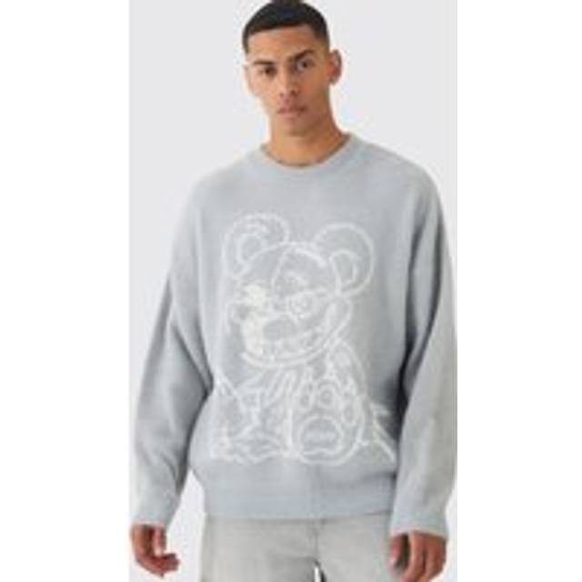 Oversized Fluffy Teddy Jumper in Grey - XL