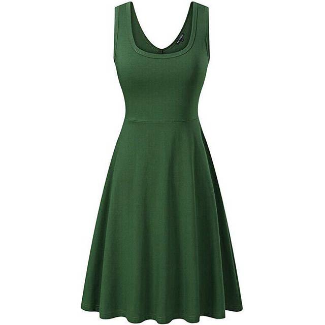 (Green, Tag Size XL=UK Size 12) Womens Sleeveless Solid Vest Swing Dress Ladies Casual Slim Fit Beach Sundress