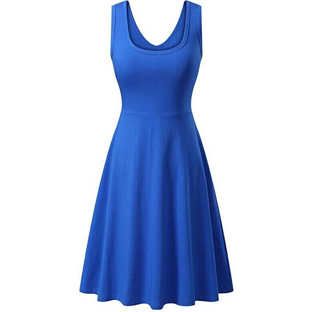 (Royal Blue, Tag Size 3XL=UK Size 16) Womens Sleeveless Solid Vest Swing Dress Ladies Casual Slim Fit Beach Sundress