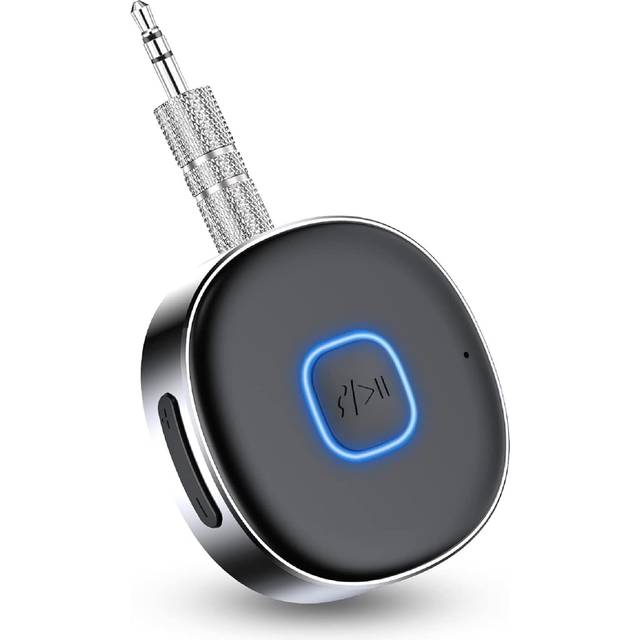 HORJOR AUX Bluetooth-adapter bil, Bluetooth 5.0-mottagare trådlös Bluetooth-adapter för bil, hörlurar, handsfree-samtal, dubbel anslutning, 16 timmars speltid