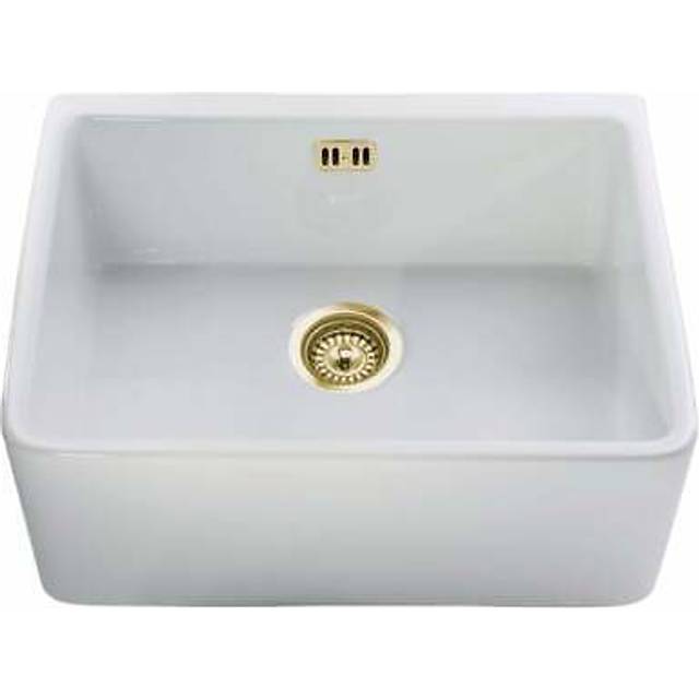 Astini belfast 600 1.0 bowl white ceramic kitchen sink & gold waste
