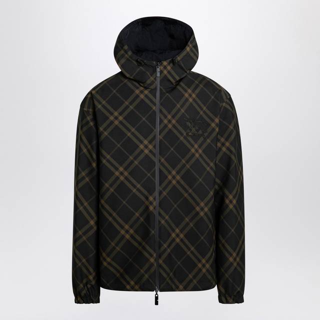 Burberry, Light Jackets, male, Green, M, Reversible Checked Jacket with Drawstring Hem