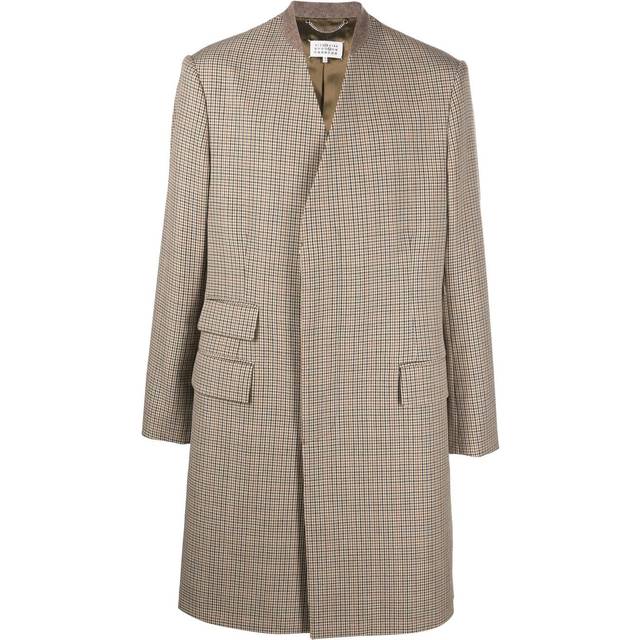 Maison Margiela - herringbone-pattern collarless coat - men - Cotton/Viscose/Virgin Wool - 50 - Neutrals
