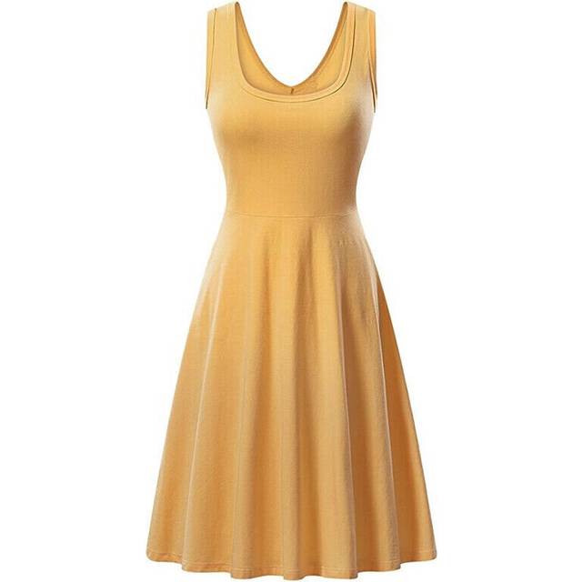 (Yellow, Tag Size 3XL=UK Size 16) Womens Sleeveless Solid Vest Swing Dress Ladies Casual Slim Fit Beach Sundress