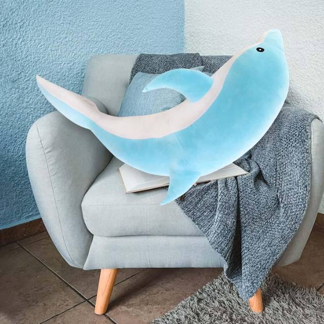 (Blue, 70cm) Dolphin Plush Toy Cushion Stuffed Toy Sleeping Pillow for Living Room Sofa