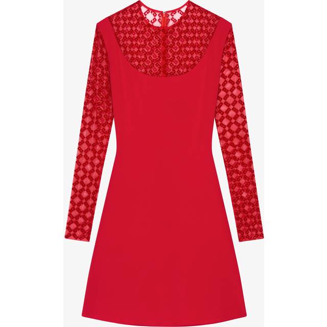 4G Plumetis Long-Sleeve Mini Dress - RED - 38 FR (6 US)
