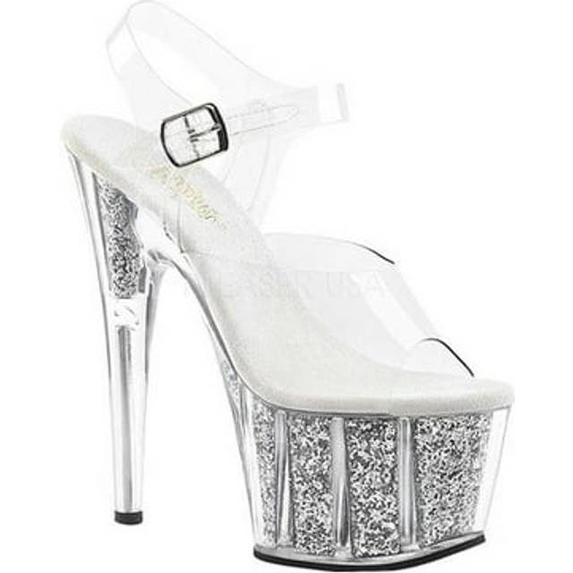 (UK 4/EU 37/US 7) Pleaser Womens Sandals ADORE-708G Clr/Silver Glitter Inserts