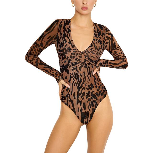 Good American Mesh Long Sleeve Bodysuit