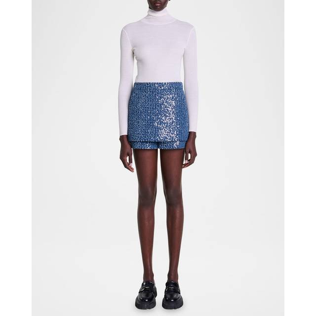 Maje Womens Bleus Sequin-embellished High-rise Tweed Skort 12