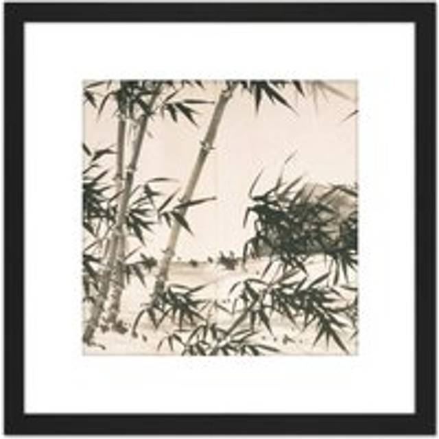 Xia Chang Bamboo Spring Rain Screen Painting 8X8 Inch Square Wooden Framed Wall Art Print Picture with Mount - Black - One Size