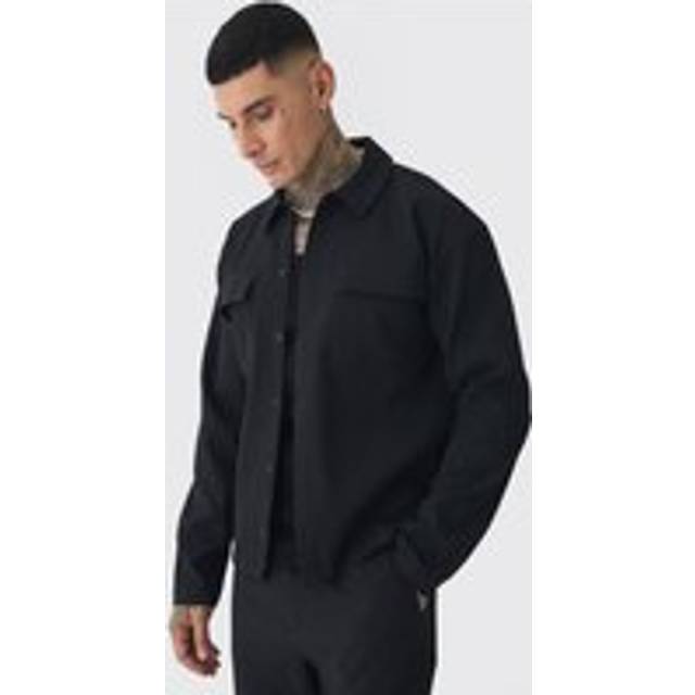 Mens Black Tall Pleated Cargo Overshirt