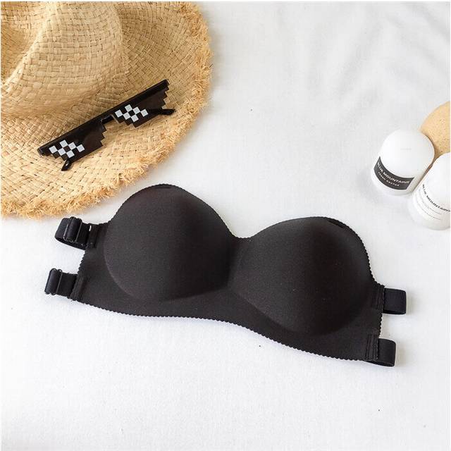 (one size black) Sexy Backless Invisible Bra Push Up For Women Lingerie Seamless Brassiere No Sewing Bra Black Strapless Bandeau