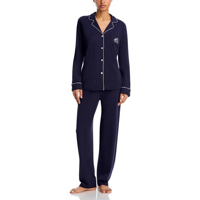 Classic Pyjama Set - Blue - Elevate your nightwear collection in style with the Classic Pyjama Set from Lauren&nbsp;by Ralph Lauren. Created in navy, it presents neatly contrasting white trims. In a lightweight and breathable design, the set consists of a shirt with notched lapels and the brand's logo embroidered into the chest pocket; the trousers feature an elasticated waistband and drawstring fastening for added comfort. The perfect addition to your collection.&nbsp;