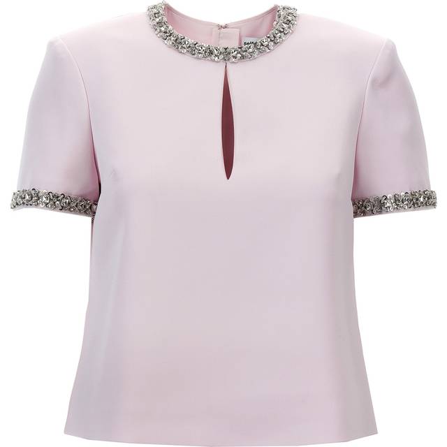 SELF PORTRAIT Satin Embellished Top - Pink