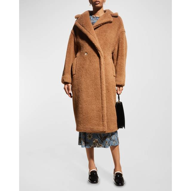 Double-Breasted Camel Hair Blend Teddy Coat - CAMEL - Medium