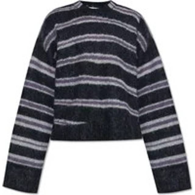 Acne Studios Mens Dark Grey Melange/multi Striped-print Dropped-shoulders Regular-fit Knitted Jumper S