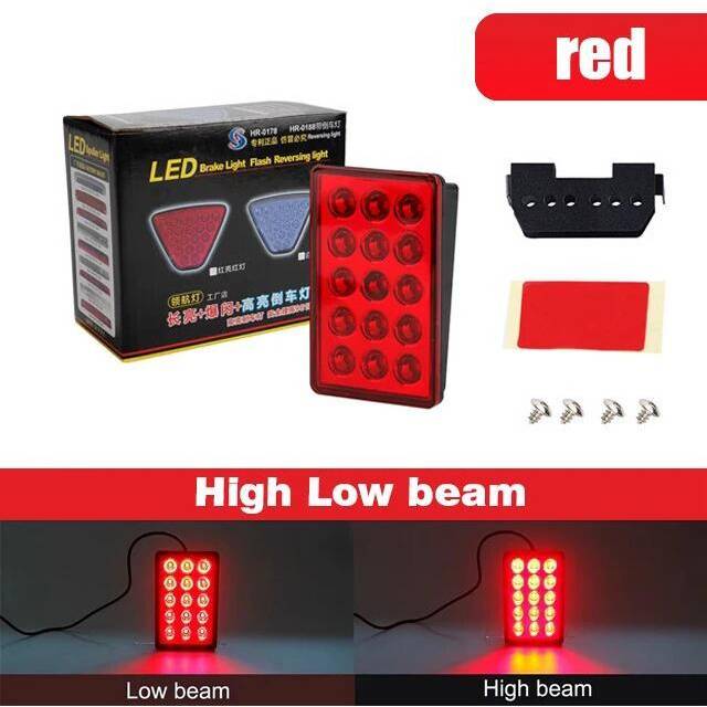 (Red High Low Beam) F1 Style Led Brake Pilot Lights 12V 15led Rear Tail Lights Auto Flash