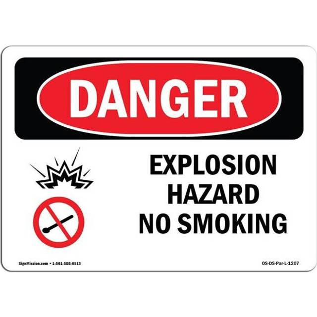 SignMission OS-DS-A-710-L-1207 7 x 10 in. OSHA Danger Sign - Explosion Hazard No Smoking
